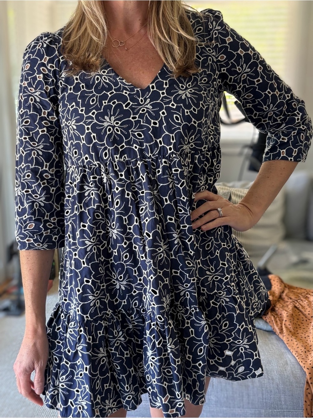 Sézane Navy Floral V-Neck Tiered Dress - Women's
